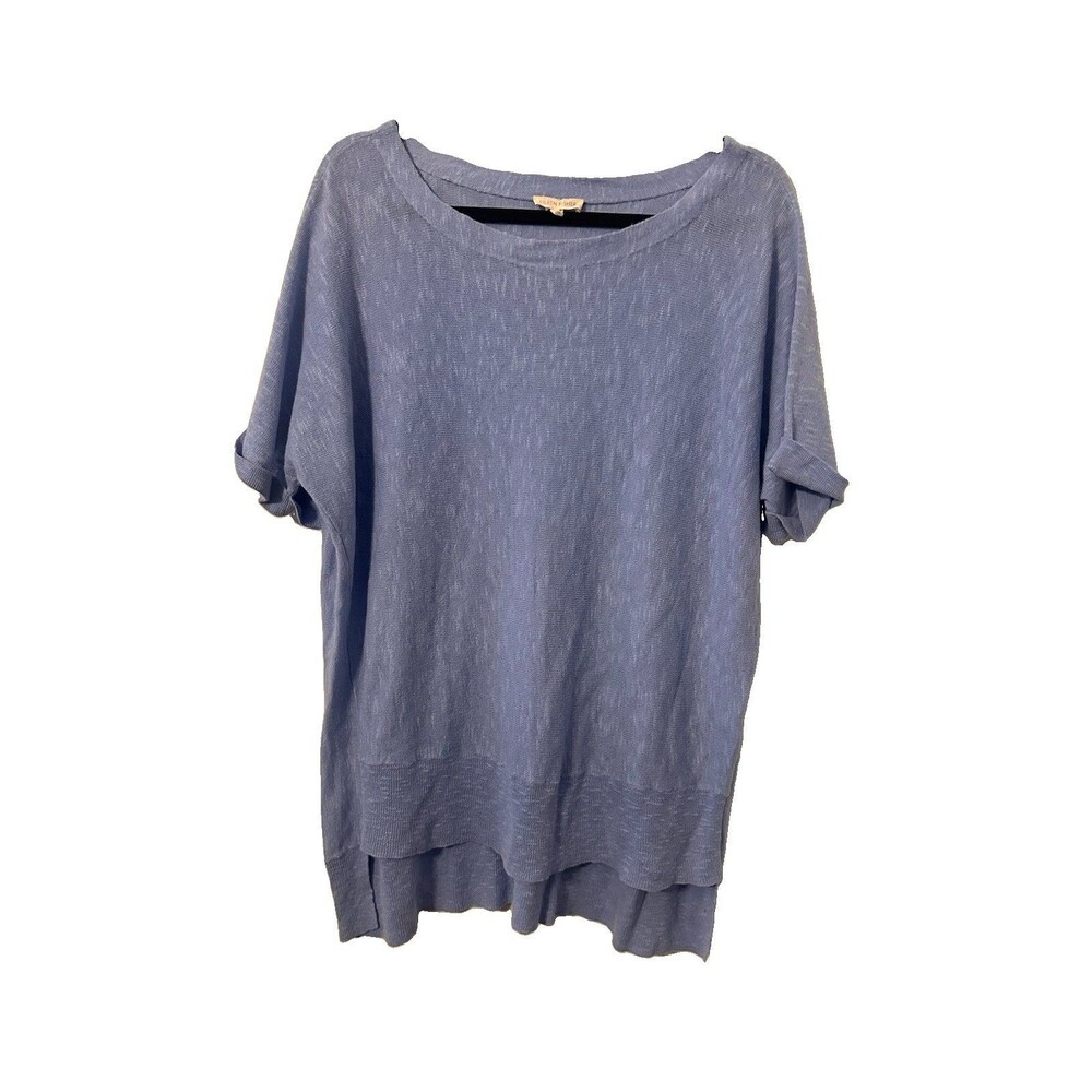 EILEEN FISHER Sweater Med Linen Melange Links Tunic Round Neck Short Sleeve Blue